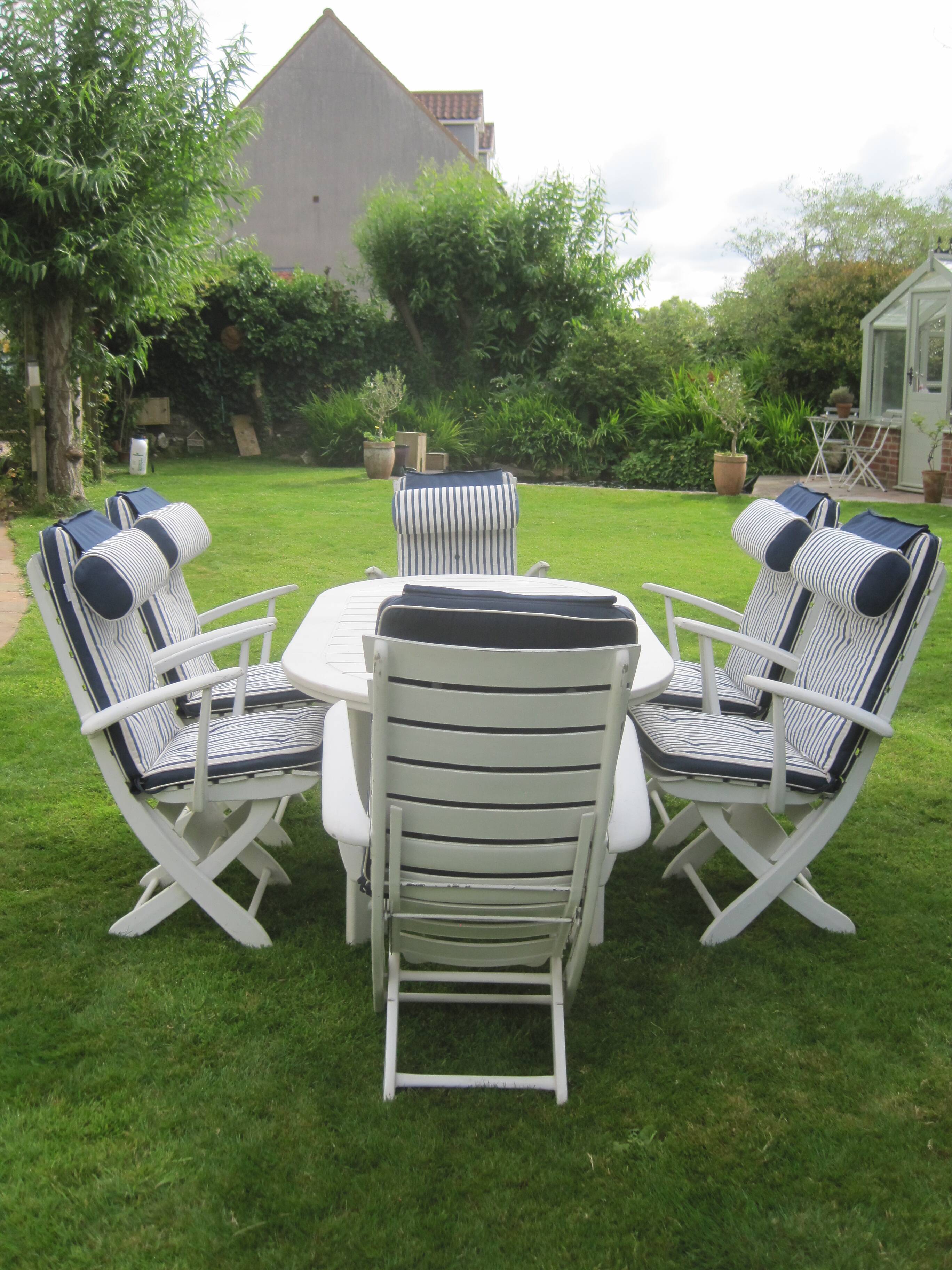 Mid-Century Riviera Chairs and Folding Table by French Maker Triconfort