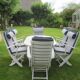 Mid-Century Riviera Chairs and Folding Table by French Maker Triconfort