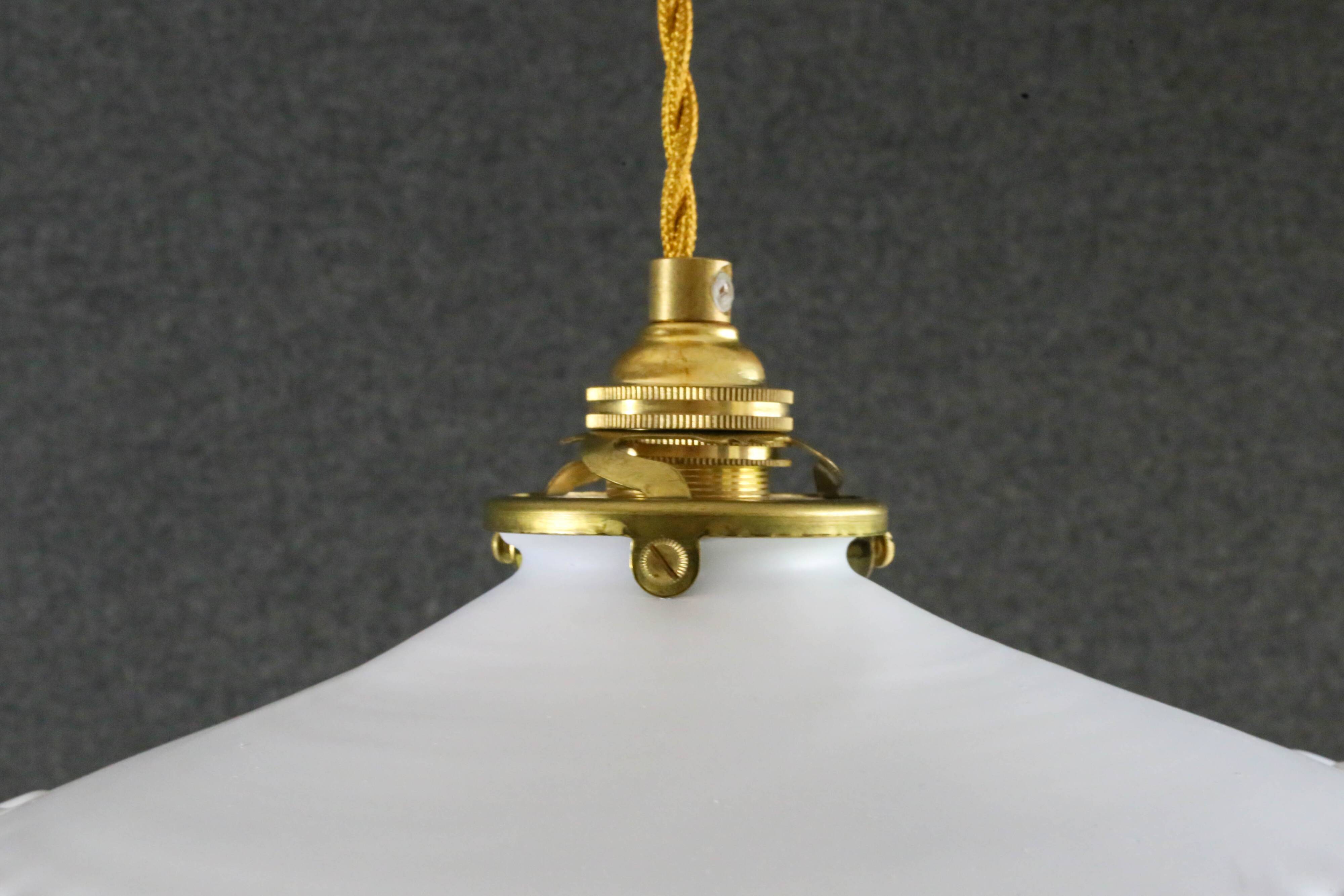 Pendant light in antique glass painted in white and gold - new socket and cable