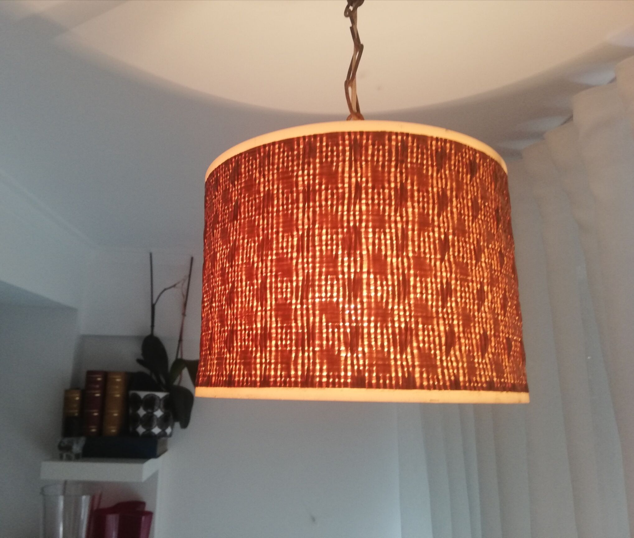 Orange Ceiling lamp vintage 70s made of straw