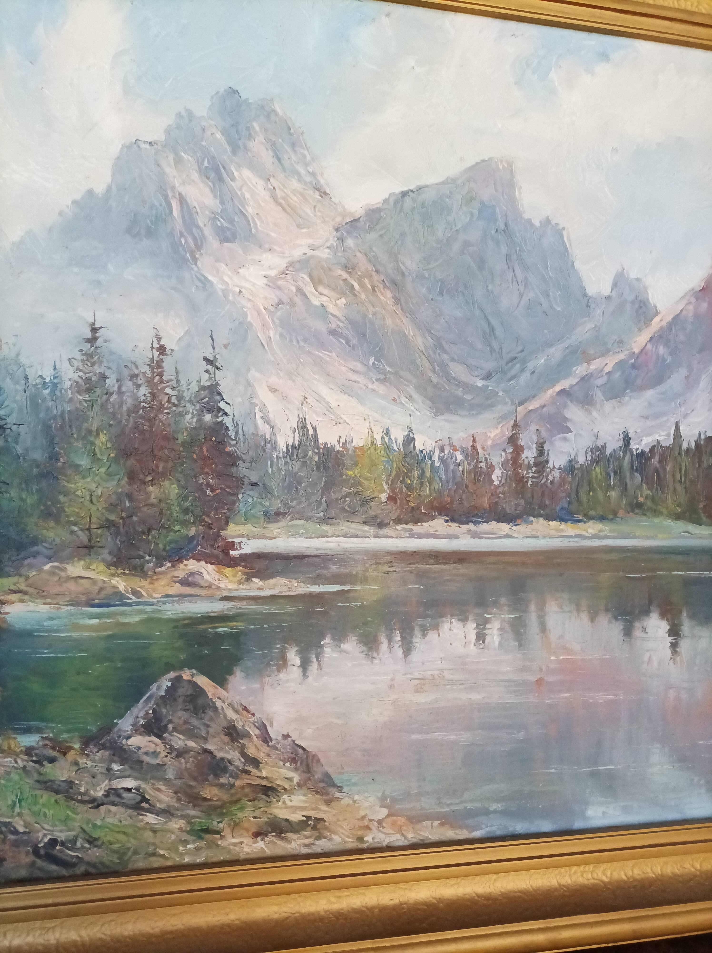 Anton J. Dembenski Oil on panel Mountain Lake Landscape