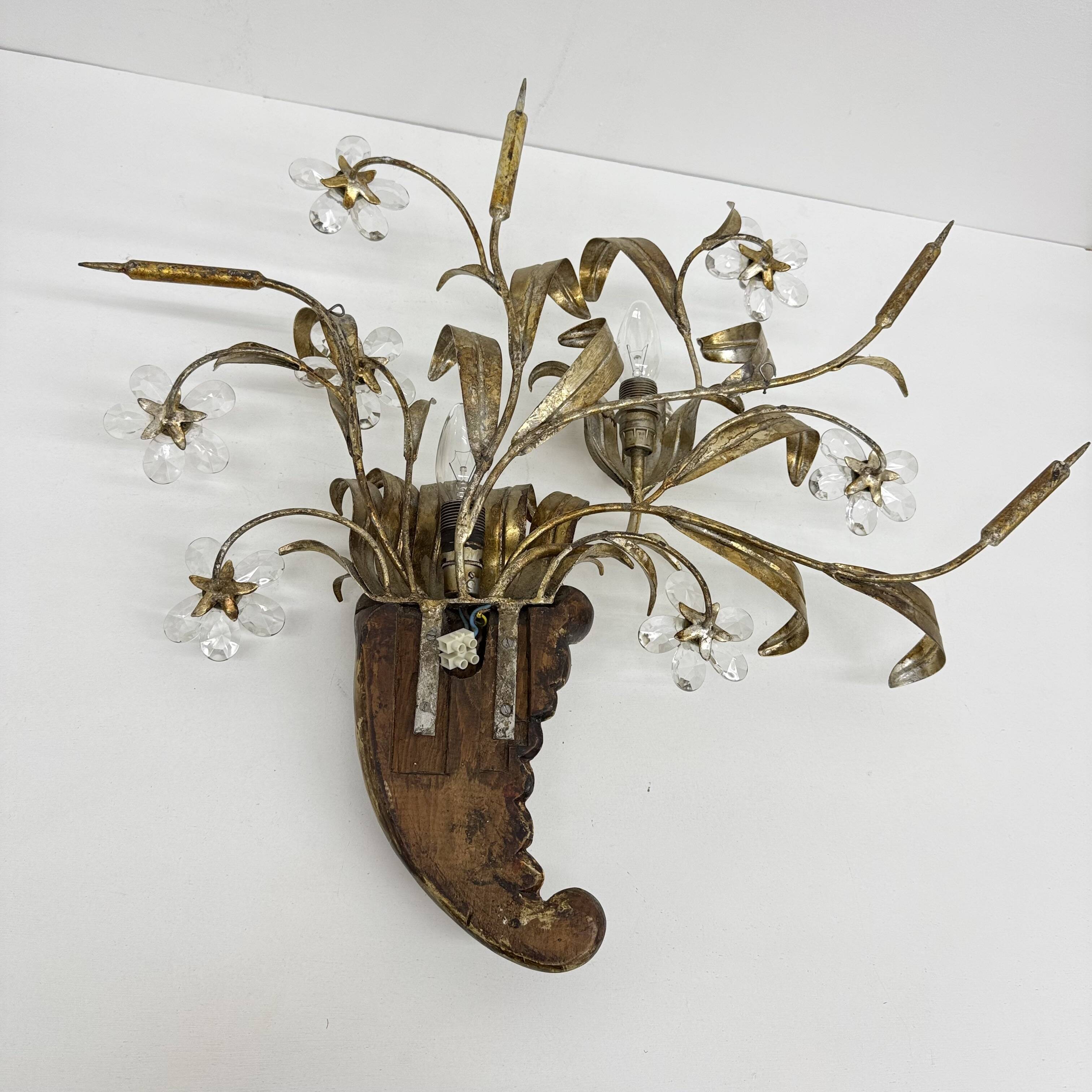 Mid-century design banci style wall lamp sconce crystal flower bouquet