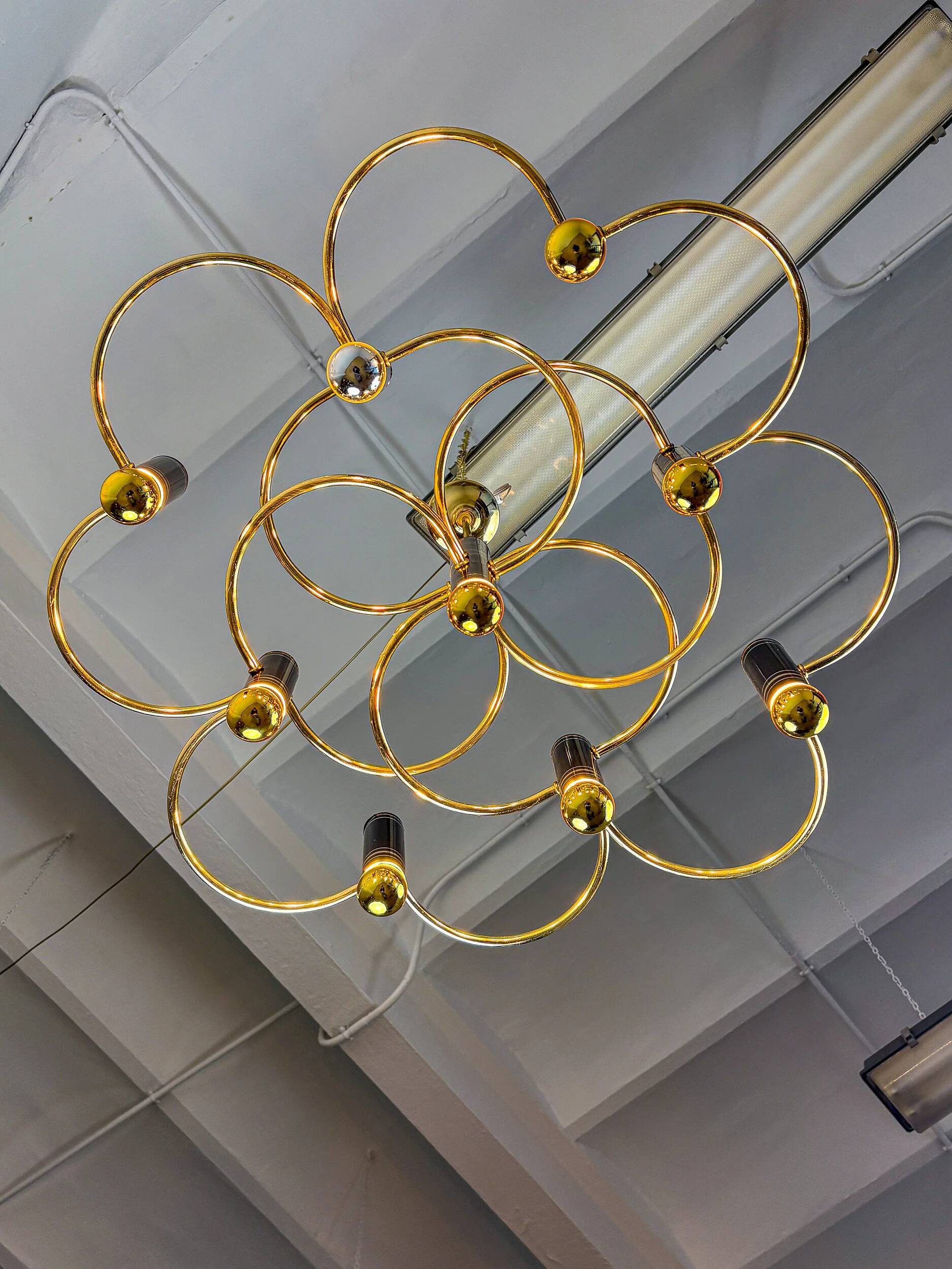 Gaetano Sciolari geometric chandelier, 9 lights, Italy, 1970s