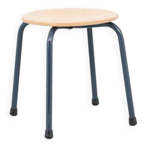 Tabouret hêtre et bleu