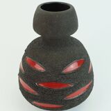 Fat lava vase schlossberg cer. 1970s brown with glossy red pattern no.64-25