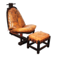 Fauteuil lounge brutaliste en chêne et ottoman, années 1970, lot de 2