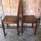 Pair of art deco chairs in wood & cane seat