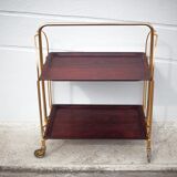 Vintage service, rolling bar, table, wheeled service, golden metal service, folding service