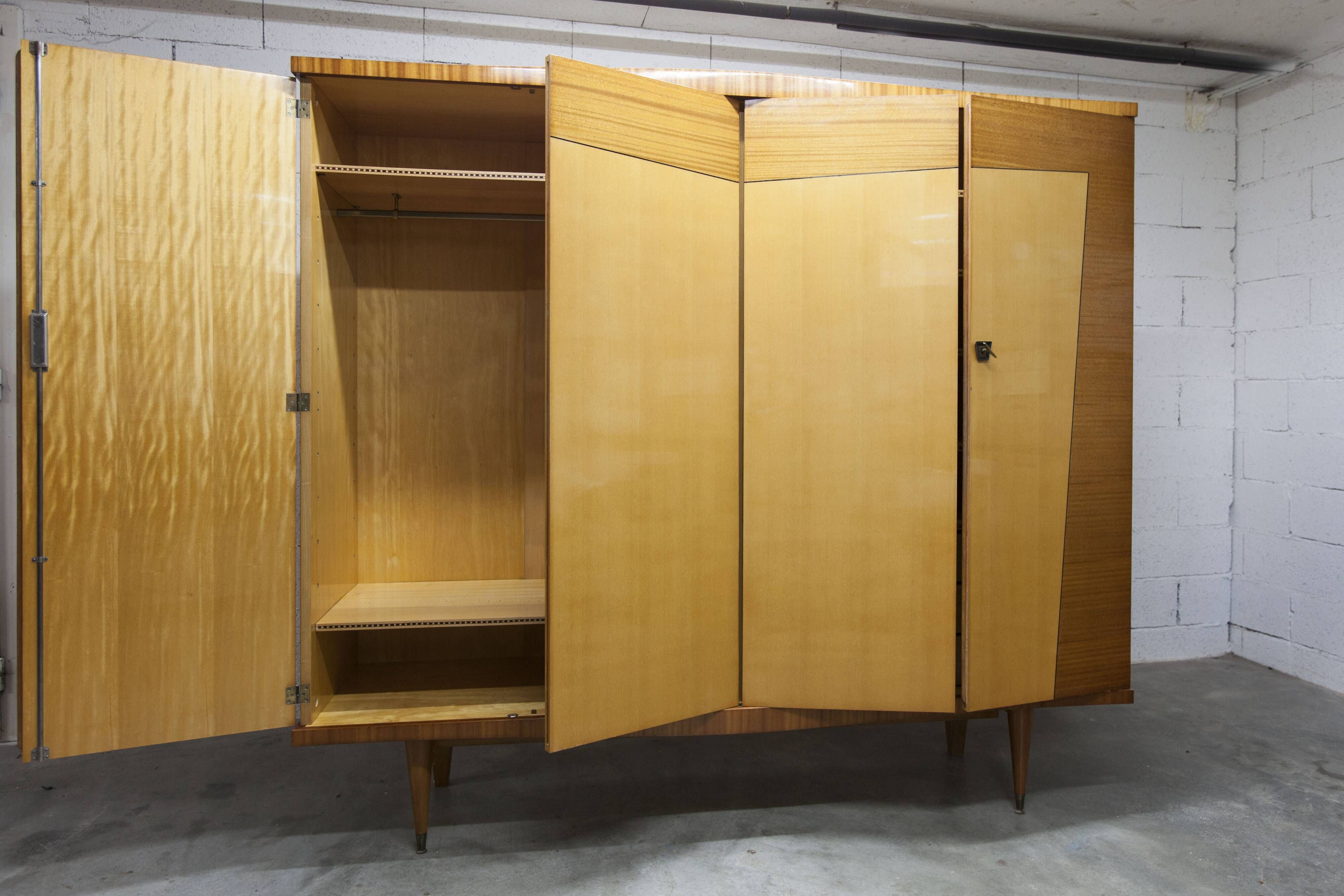 1960 Scandinavian wardrobe, atypical blond wood varnished, 4 doors 3