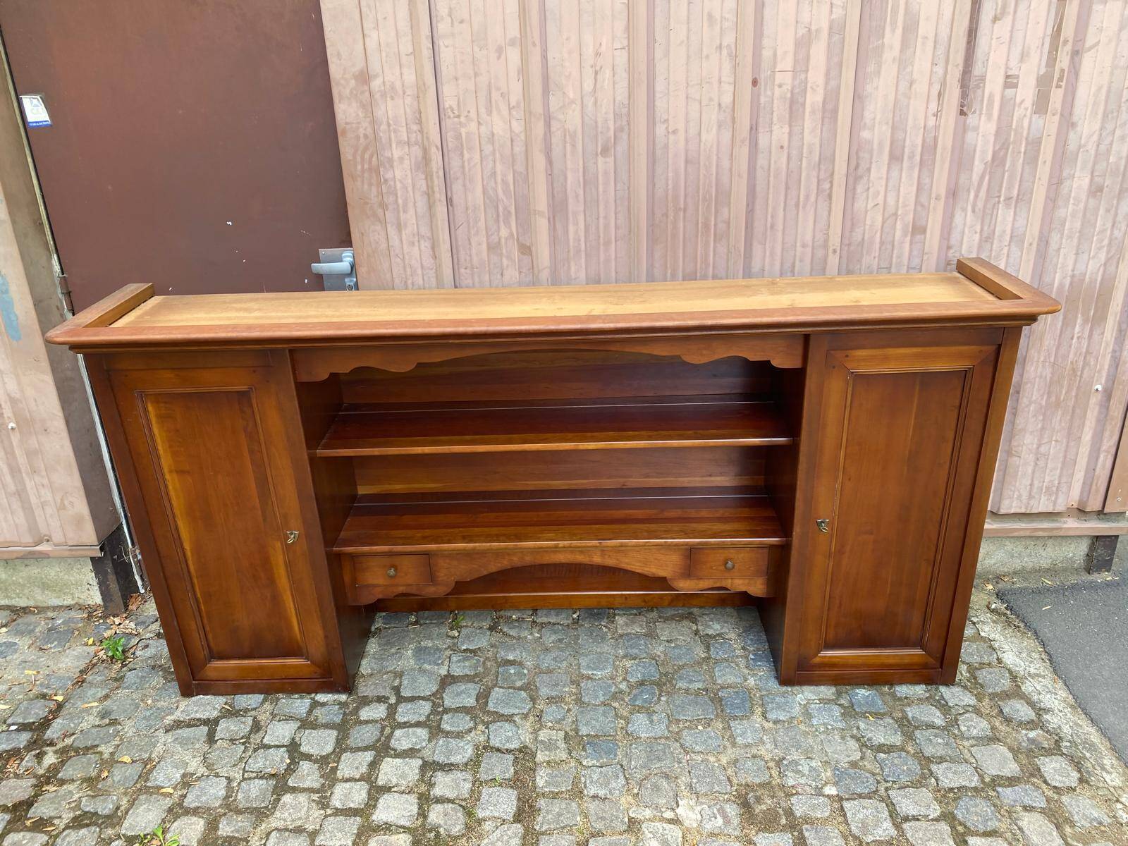 Large bar counter furniture 233 cm buffet in solid cherry wood 1970