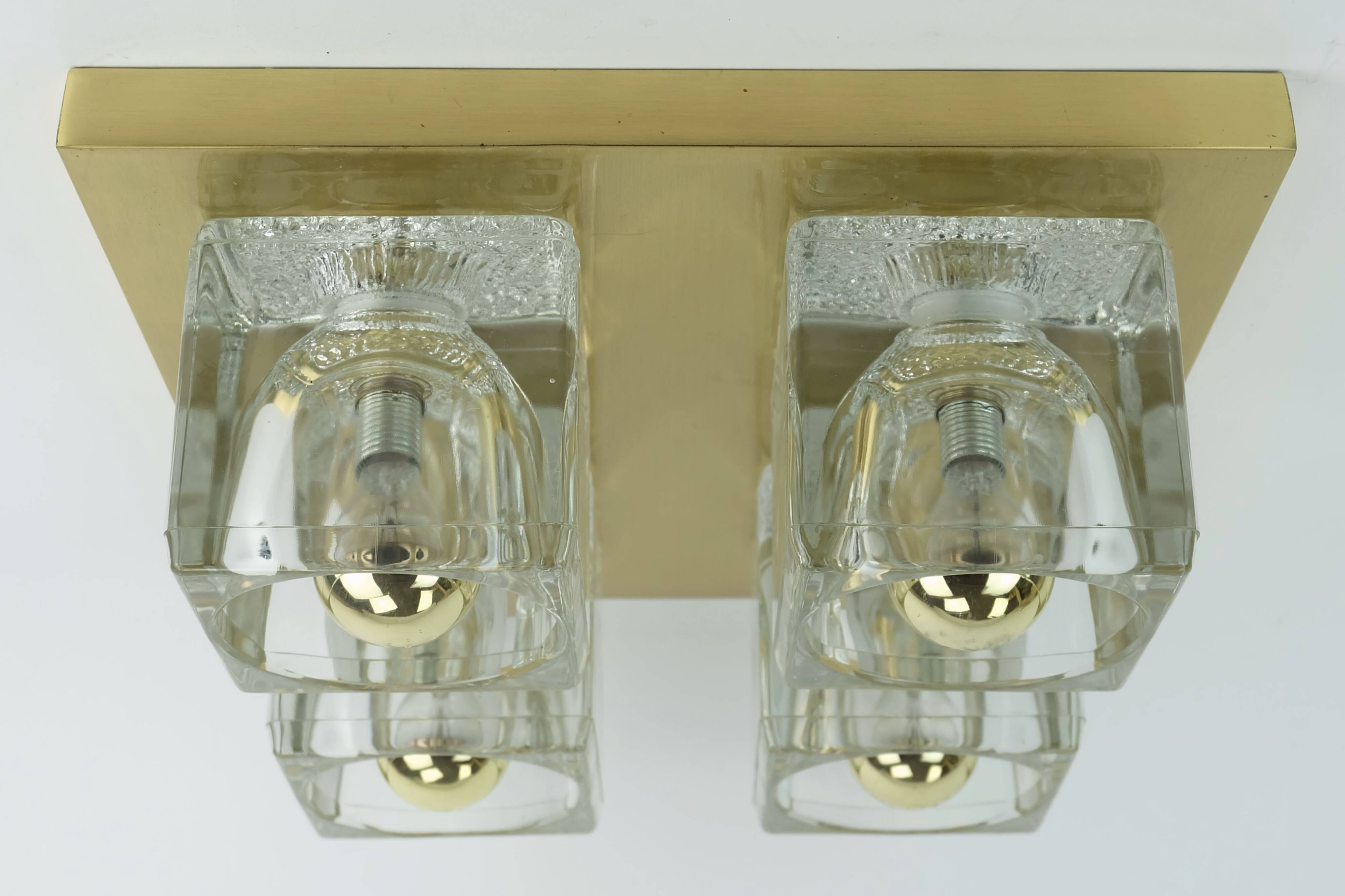 mid century peill & putzler brass CEILING LIGHT with 4 glass cubes 1960s/70