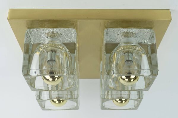 Plafonnier Peill & Putzler en laiton du milieu du siècle avec 4 cubes en verre, années 1960/70