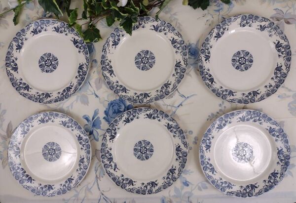 6 Assiettes plates Sarreguemines modèle Roxanne
