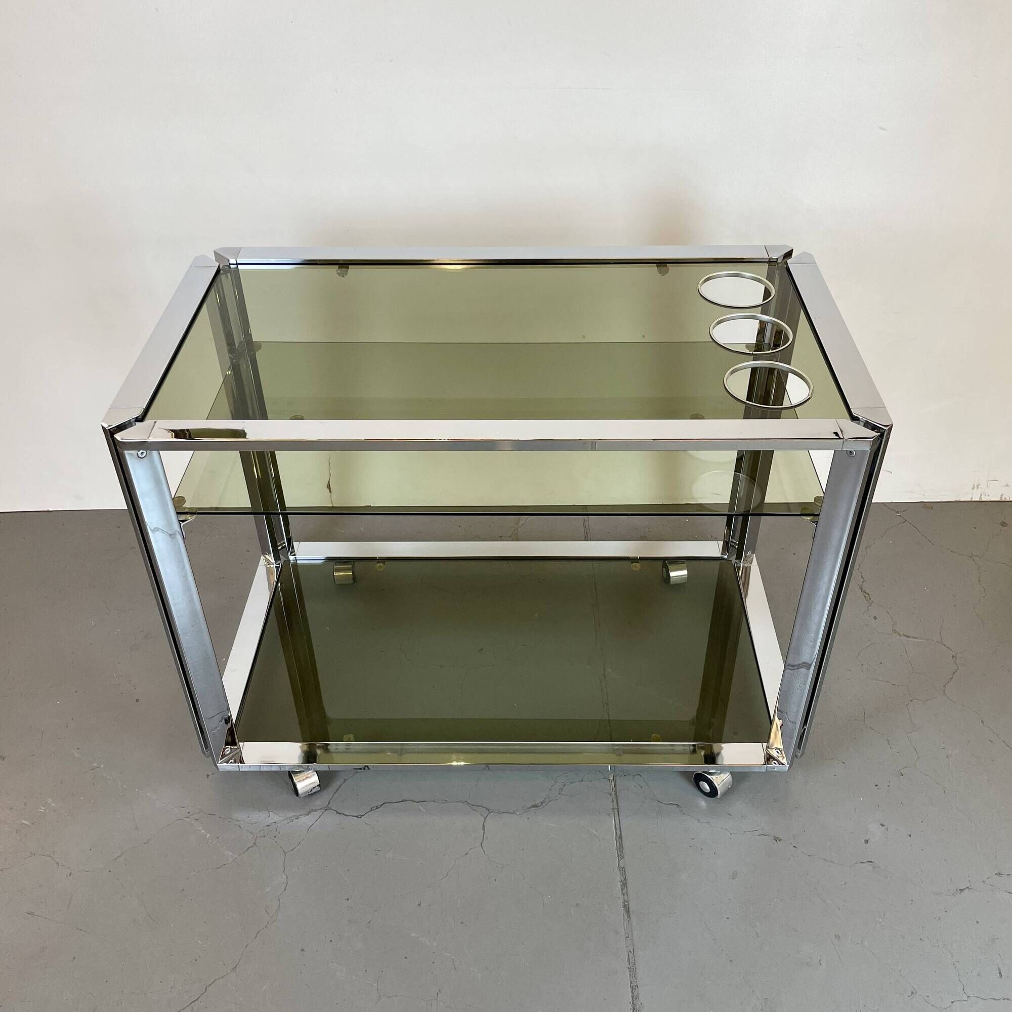 Space Age Chrome and Smoked Glass Bar Cart, 1970s