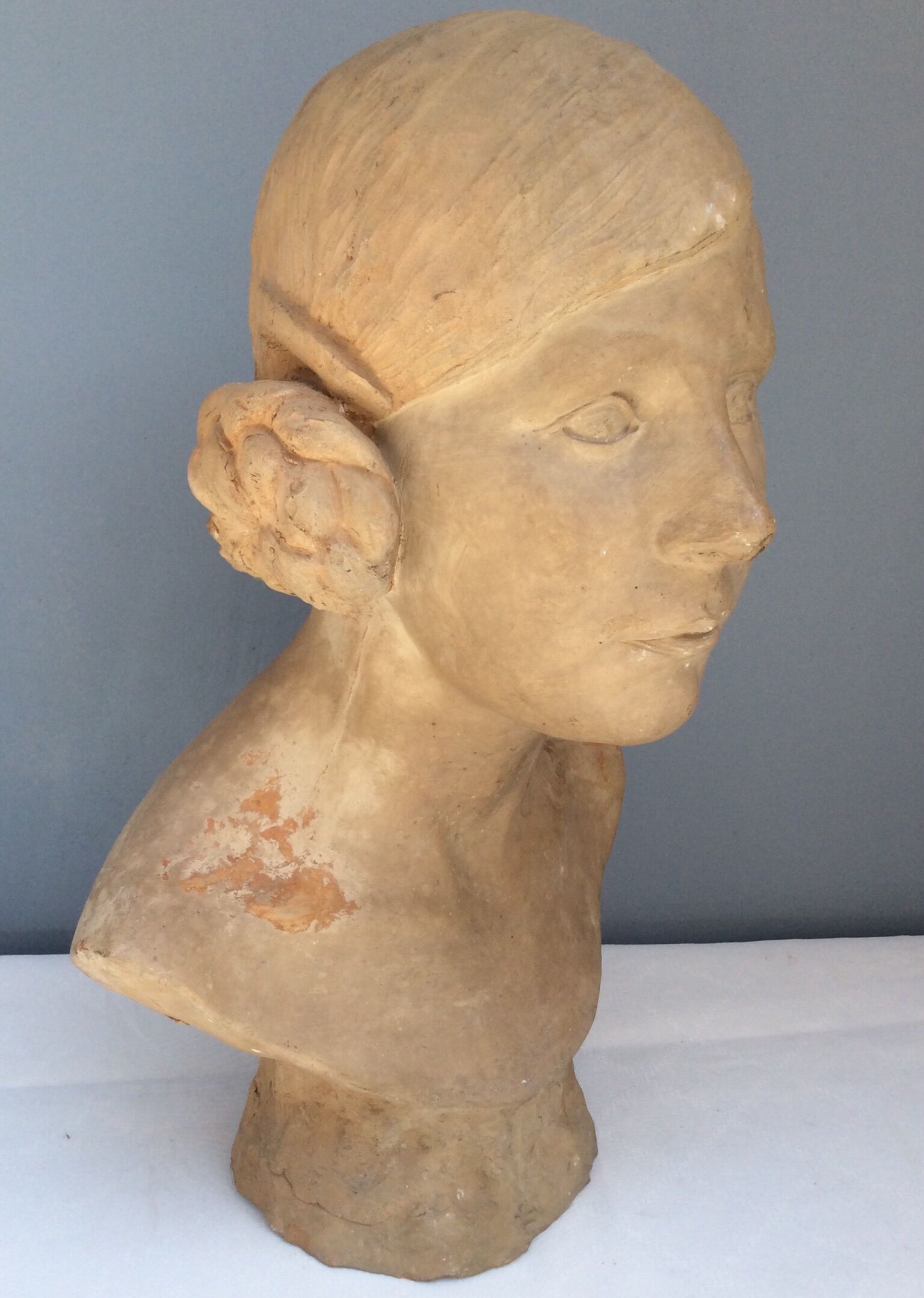 Bust young woman in terracotta, signed, 30s