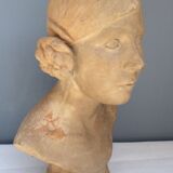 Bust young woman in terracotta, signed, 30s