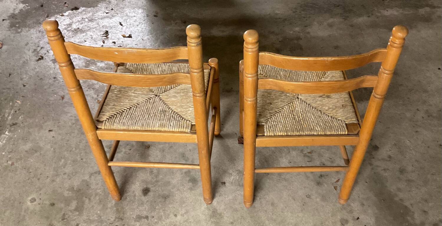Paire de chaises bois et paille TBE