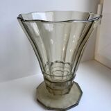 vase in molded and blown smoked glass Made in Belgium 60s-70s