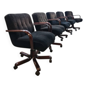 5 fauteuils de bureau pivotants vintage en velours marron