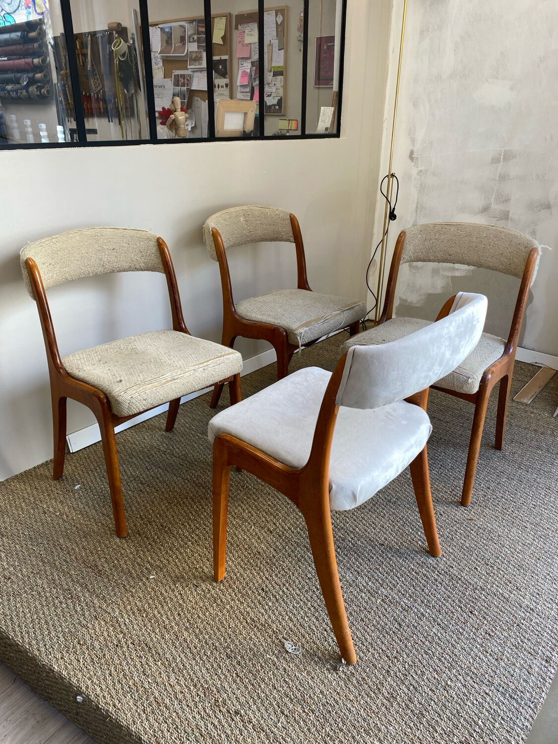 Set of 4 Gondole chairs in fabric signed by Baumann.
