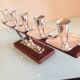 Five-head chandelier in teak and chrome metal Scandinavian style / vintage 60s-70s