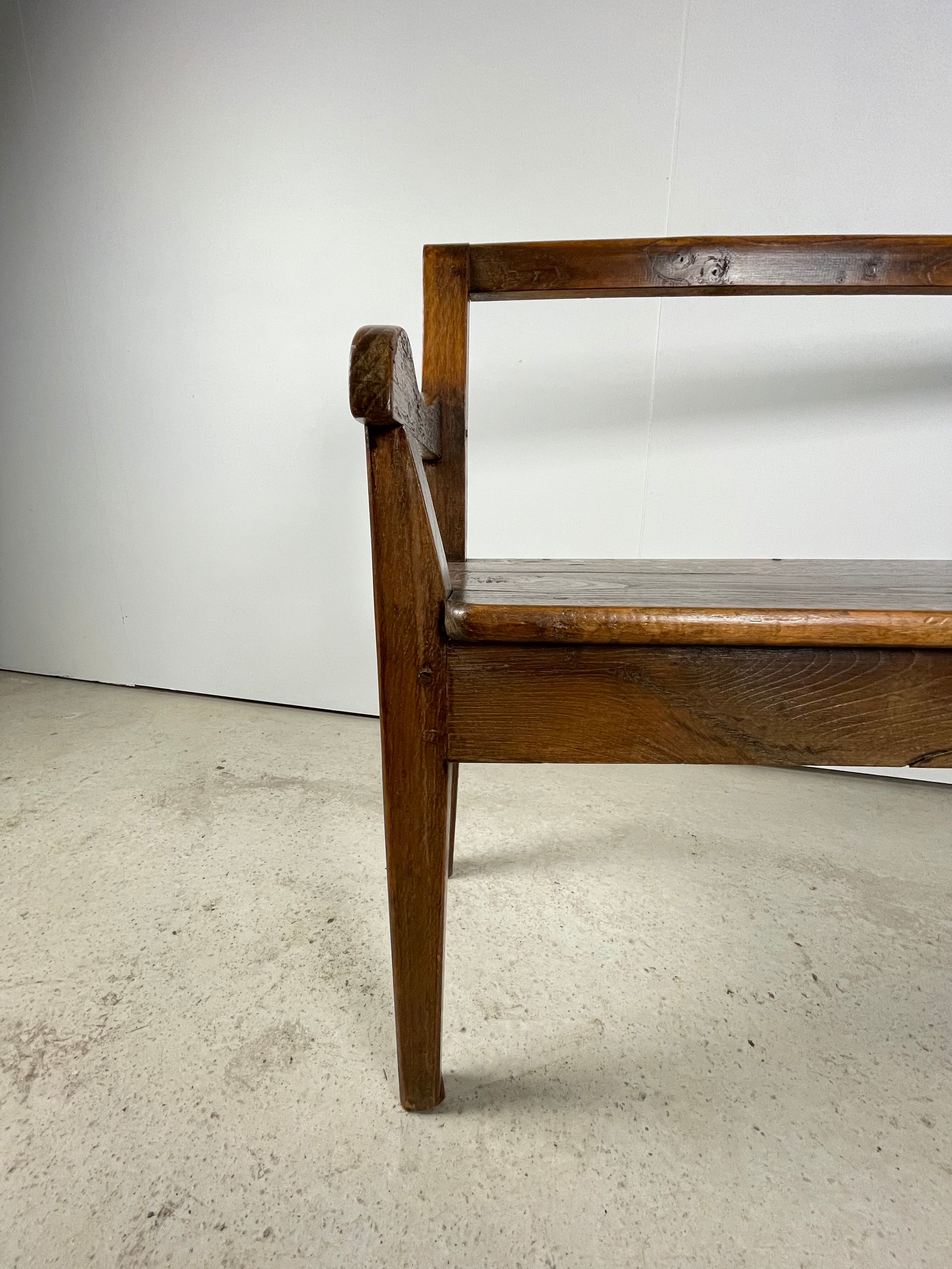 Solid oak bench. Folk art