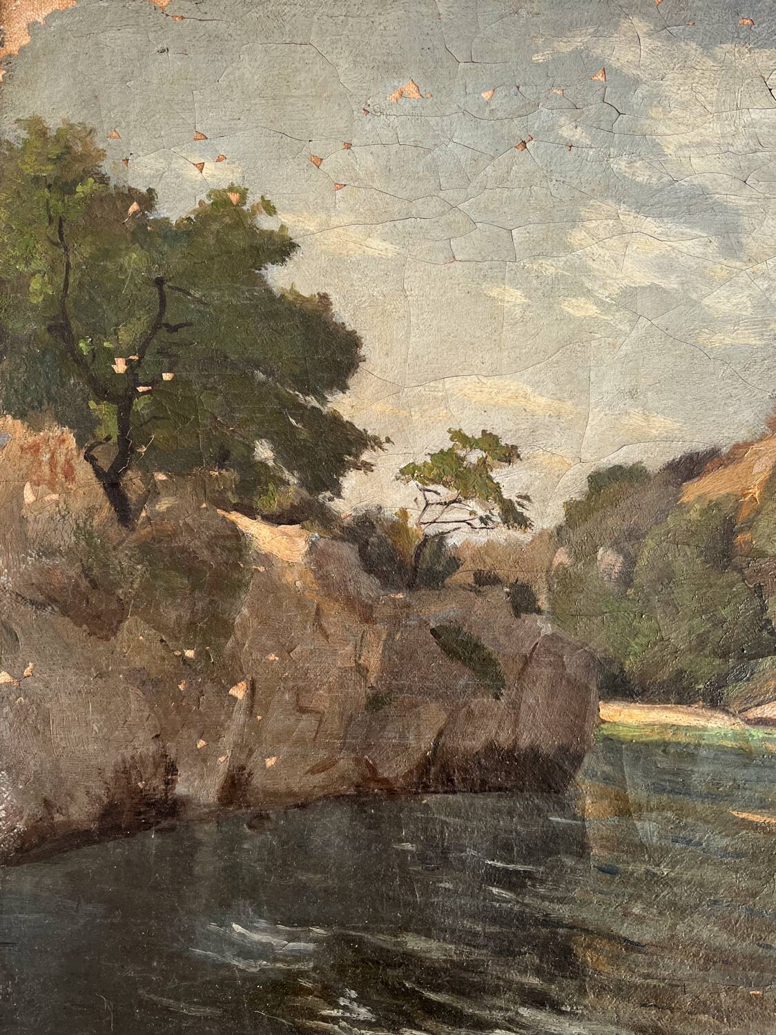 Old oil painting on canvas landscape signed Mouthon 19th century