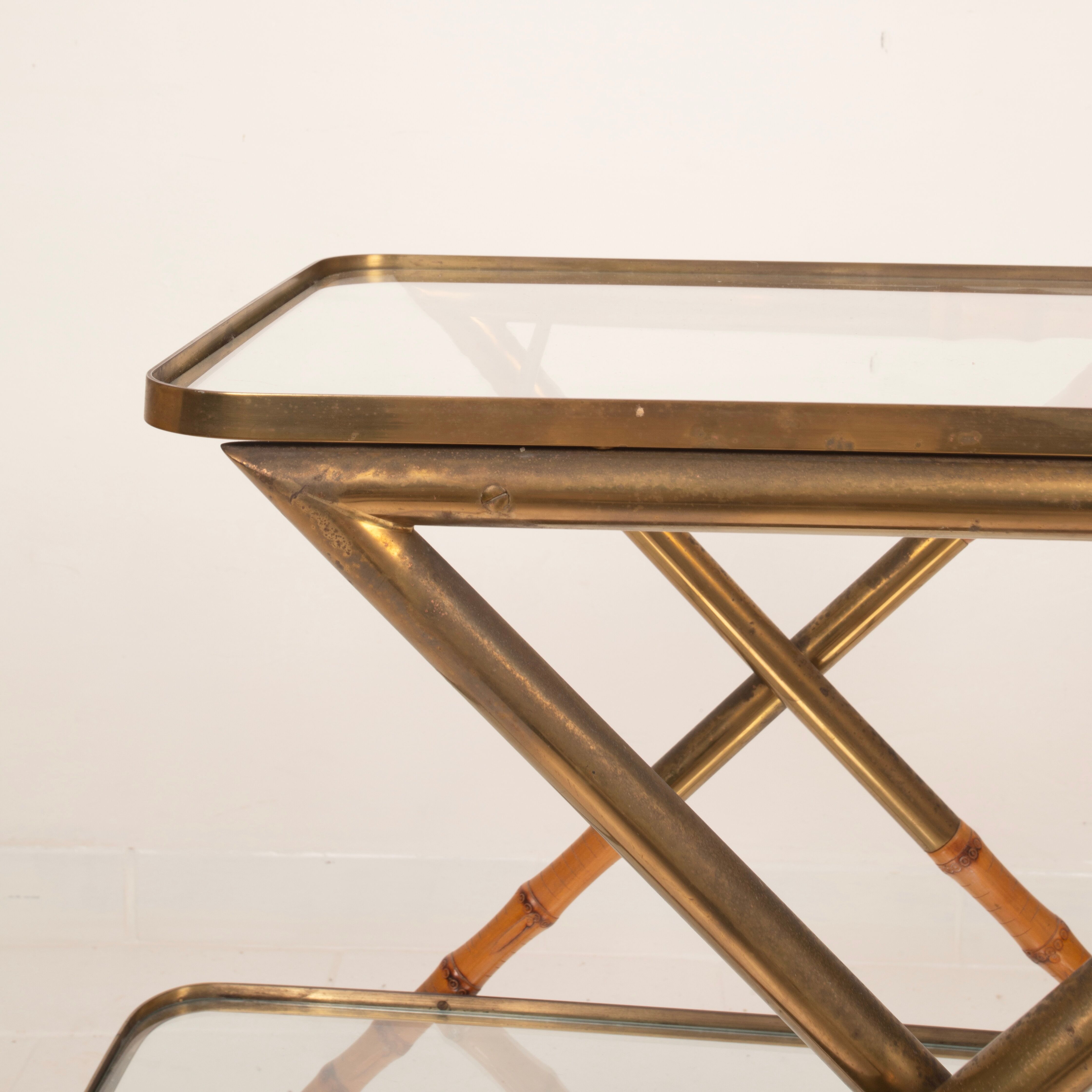Chariot Cesare Lacca en faux bambou et laiton, 1950