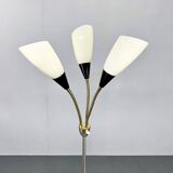 1950s Brass & Glass Adjustable Floor Lamp with Wooden Detail