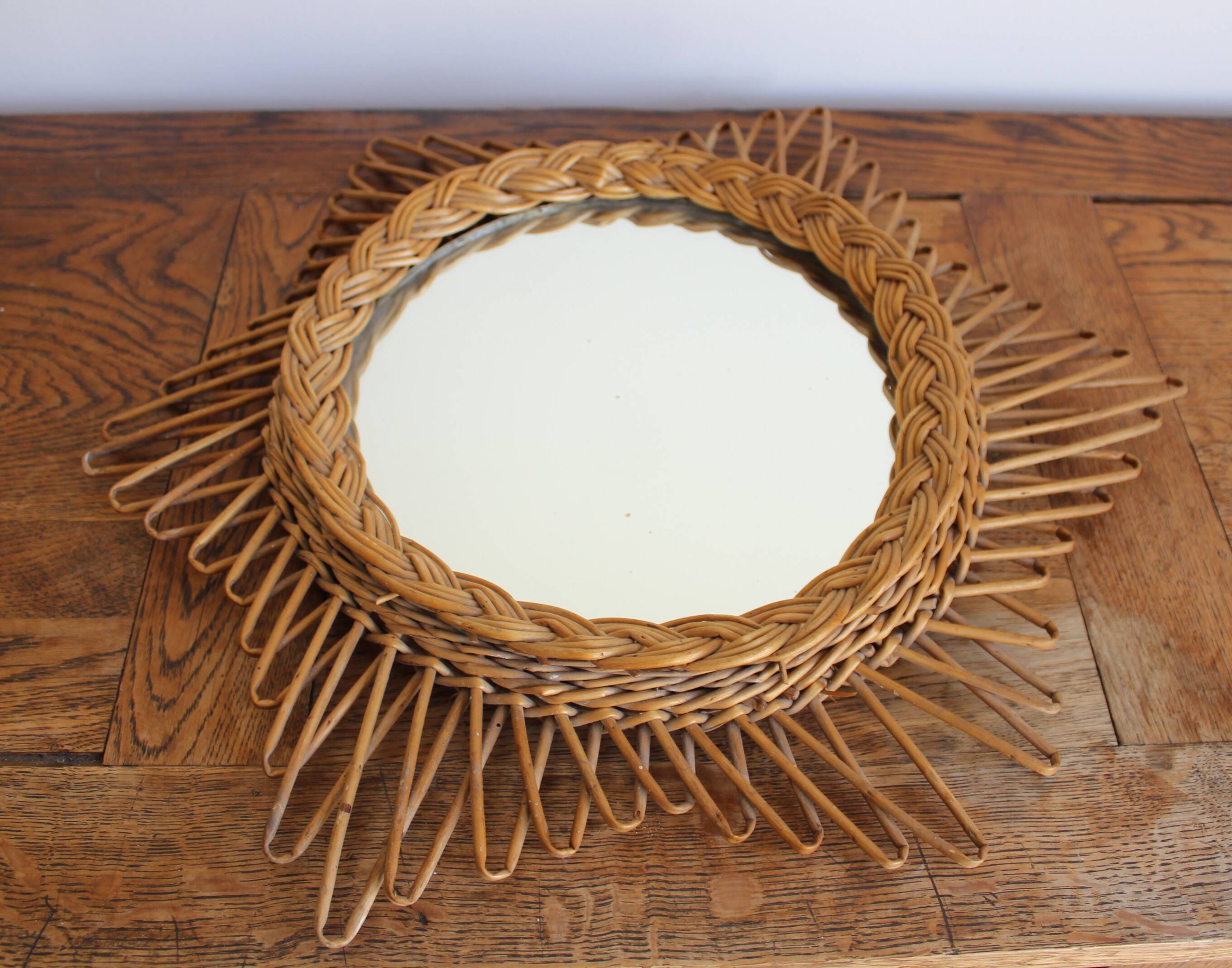 Old rattan star witch mirror vintage design 50s 60s