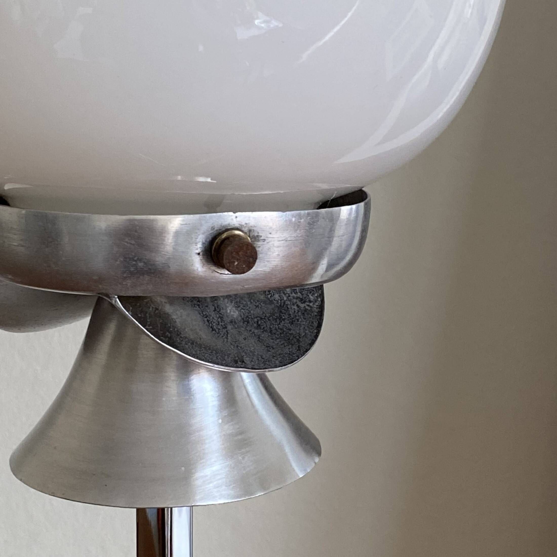 Table lamp in white opaline glass and chrome metal base vintage bedside side LAMP-7145