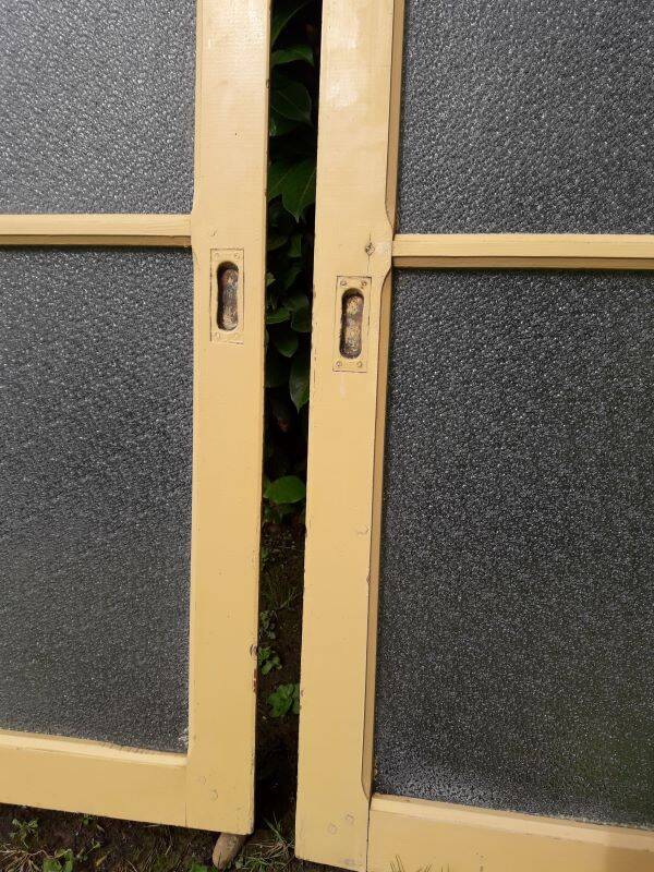 Pair of antique translucent glass sliding doors