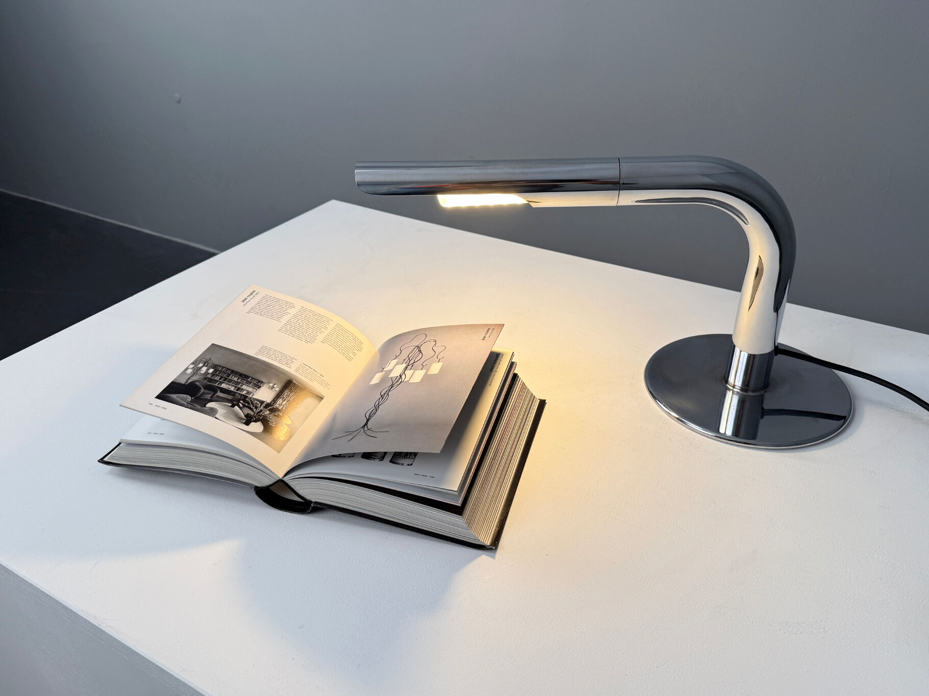 Large table lamp “Gulp,” chrome-plated, by Ingo Maurer for Design M, Germany, 1960s