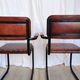Set of 4 Vintage Quilted Leather Dining Chairs: Black Metal Base