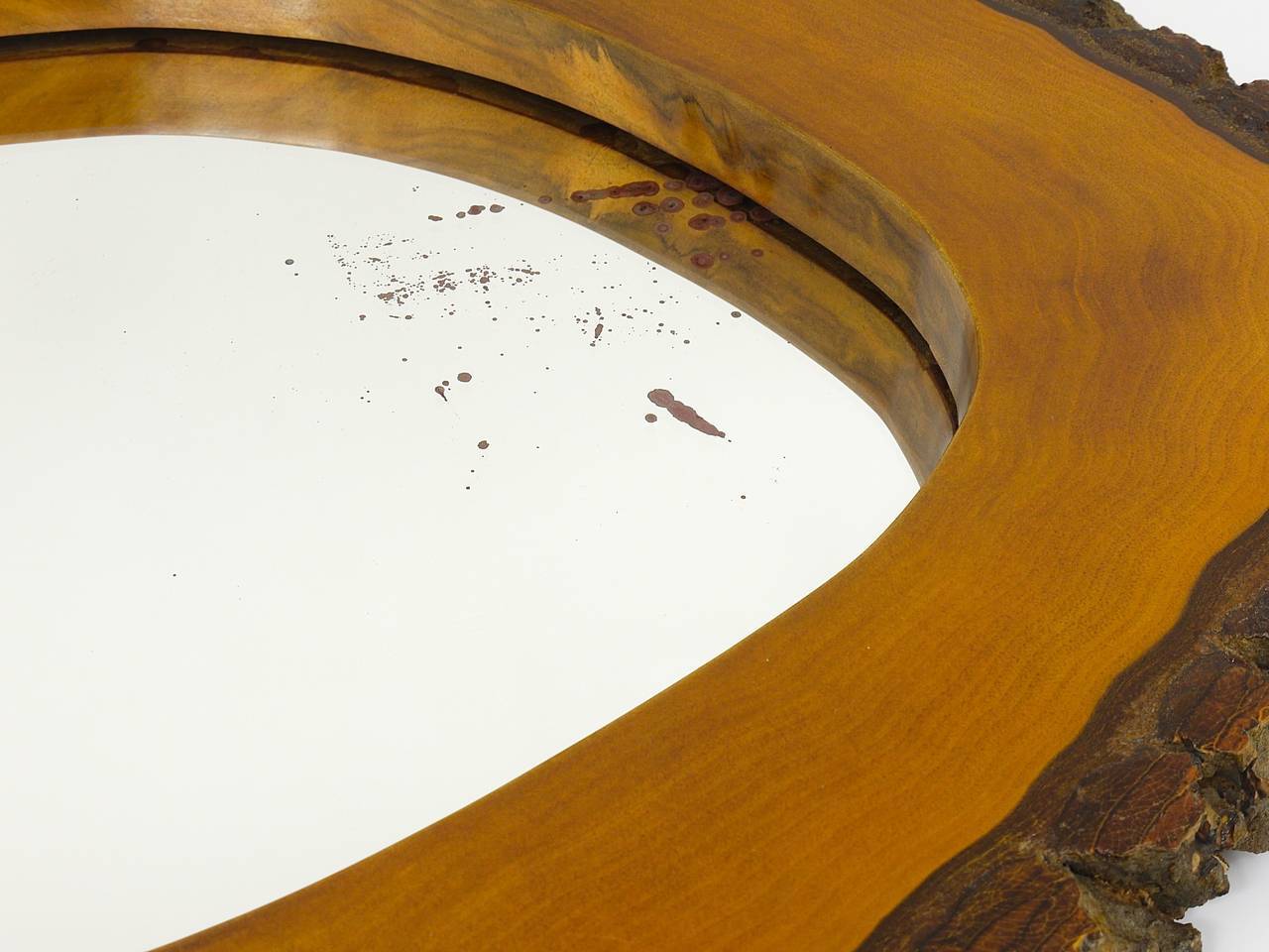 Wall mirror tree trunk in walnut, Carl Aubock modernist style, Austria, 1950s.