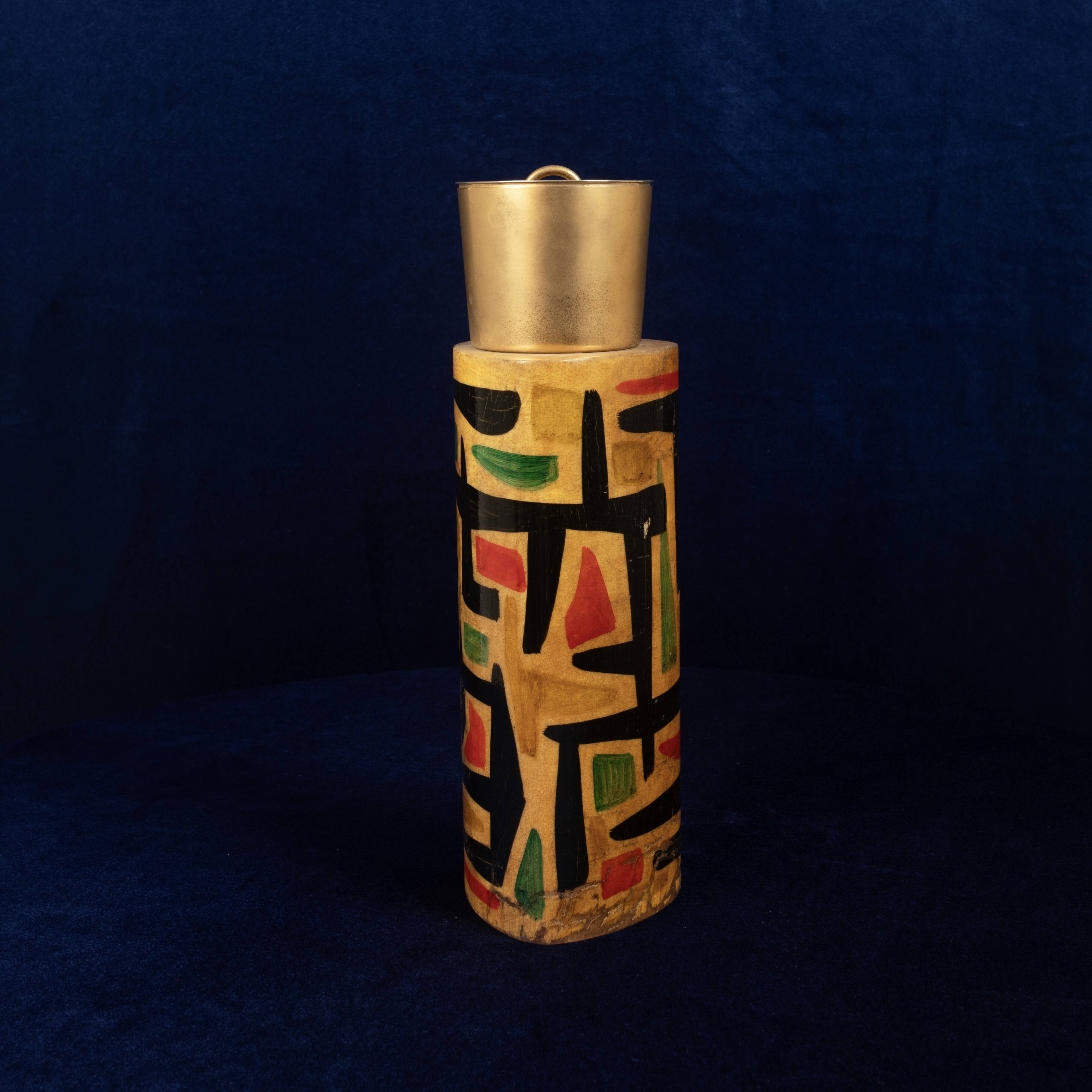 Aldo Tura Mod. 796D Parchment Thermos with Abstract Decoration, 1940