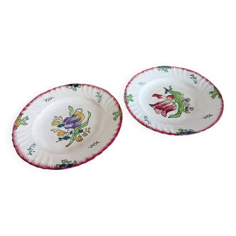 2 assiettes Longwy "Marseille" - Décor Tulipes.