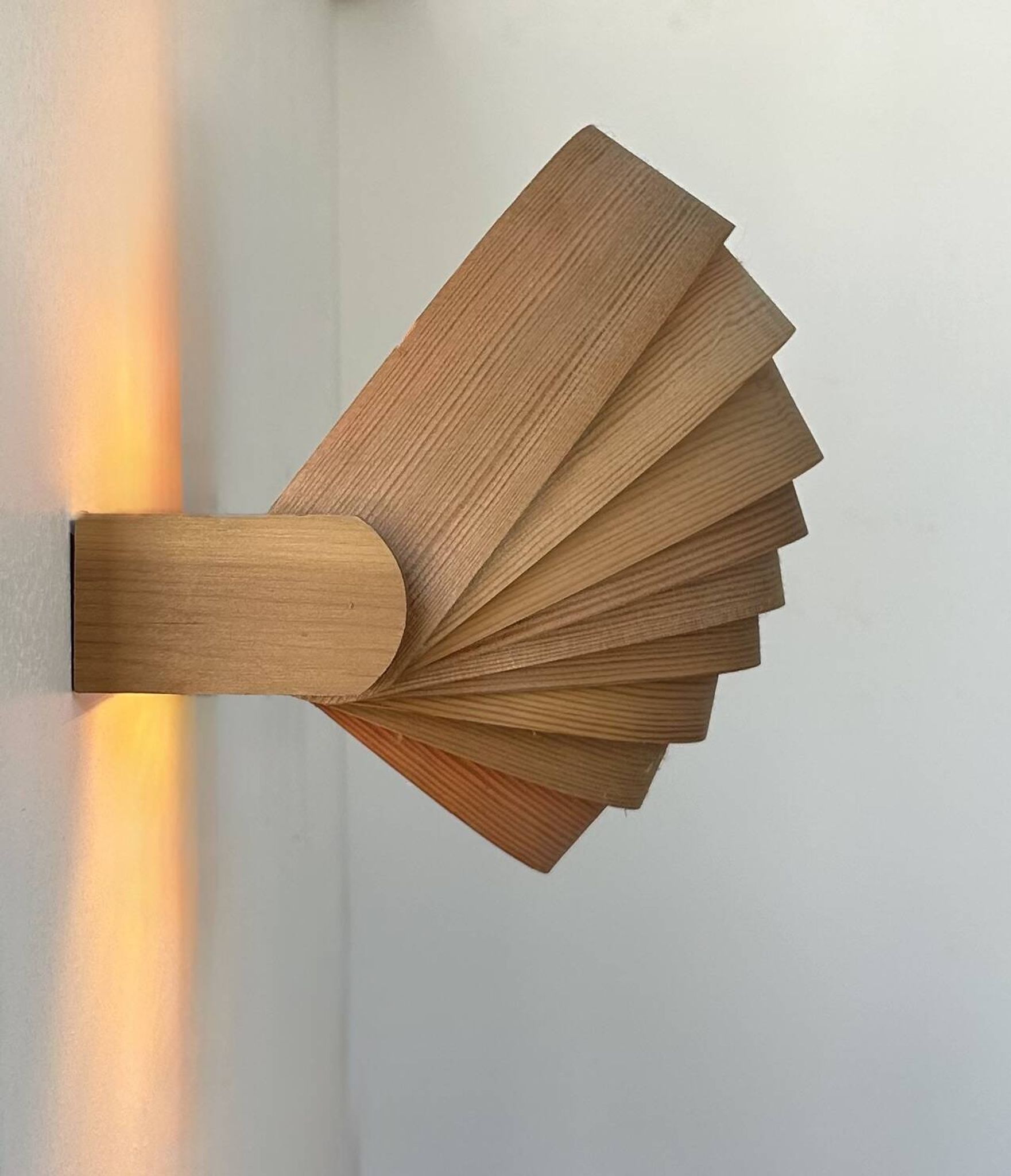 Vintage pine slat wall lamp, Translandia, Netherlands, 1960s