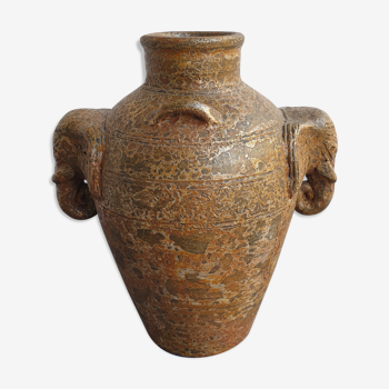 Vase pot ancien en terre cuite décor éléphant