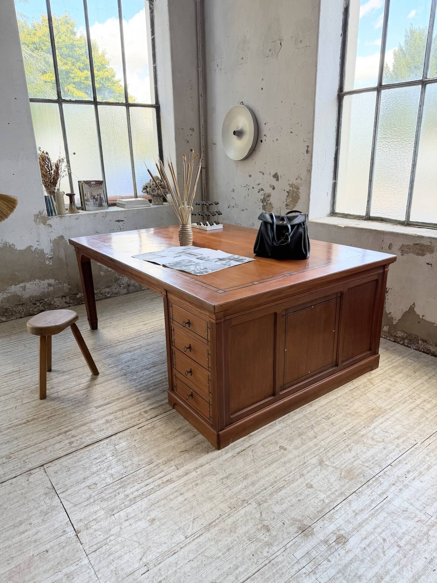 Double-sided walnut counter desk 1900