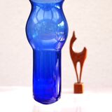 Modern Scandinavian vintage art design glass vase. Bright blue sommerso by