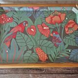 Folding tray parrots and flowers fiber and rattan