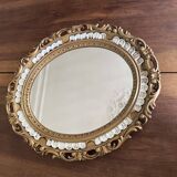 Miroir ovale résine dorée kitsch des années 70