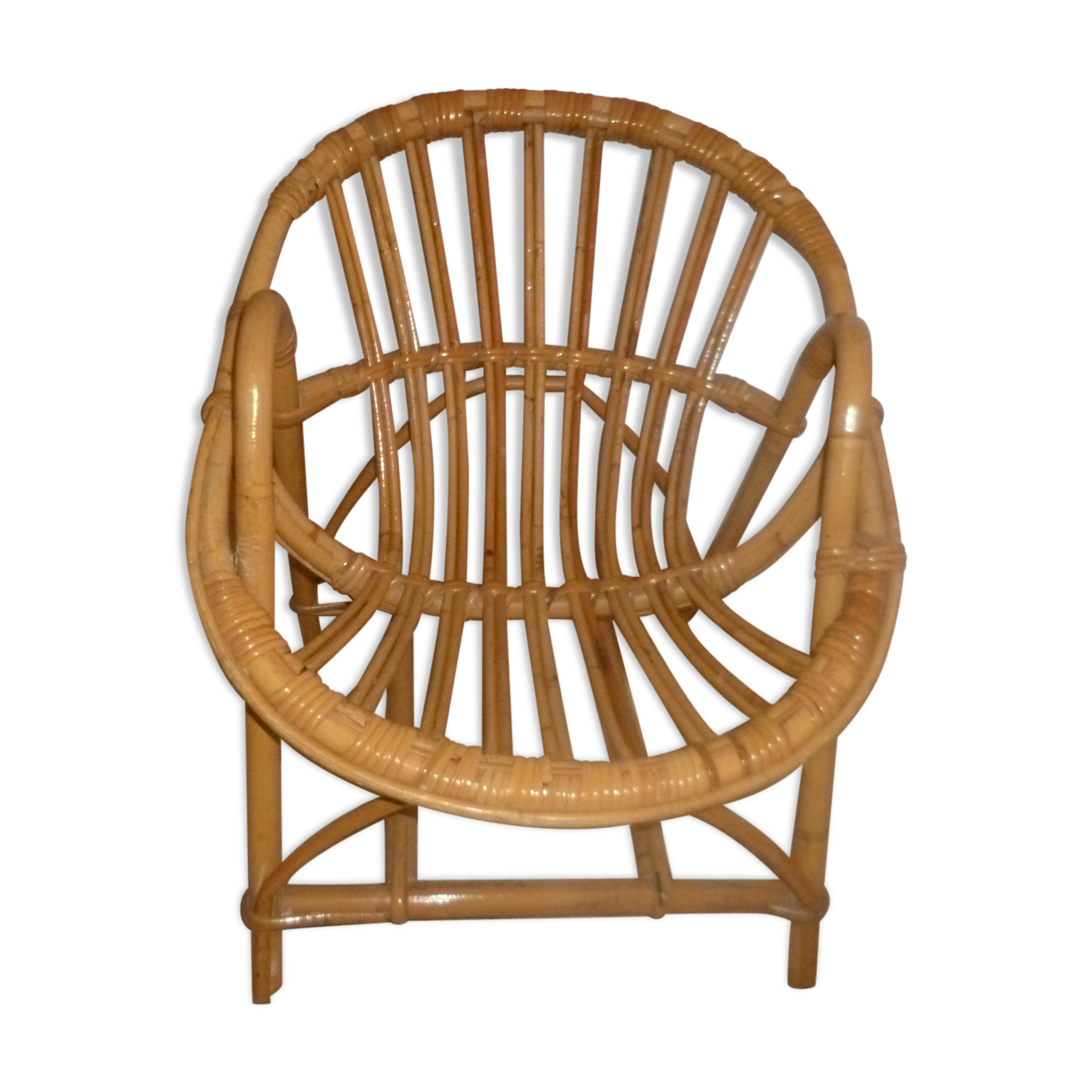 Fauteuil rotin coquille 1960/1970