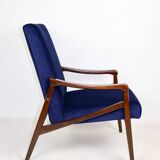 Czech armchair attributed to Jiri Jiroutek in dark blue fabric, 1970s