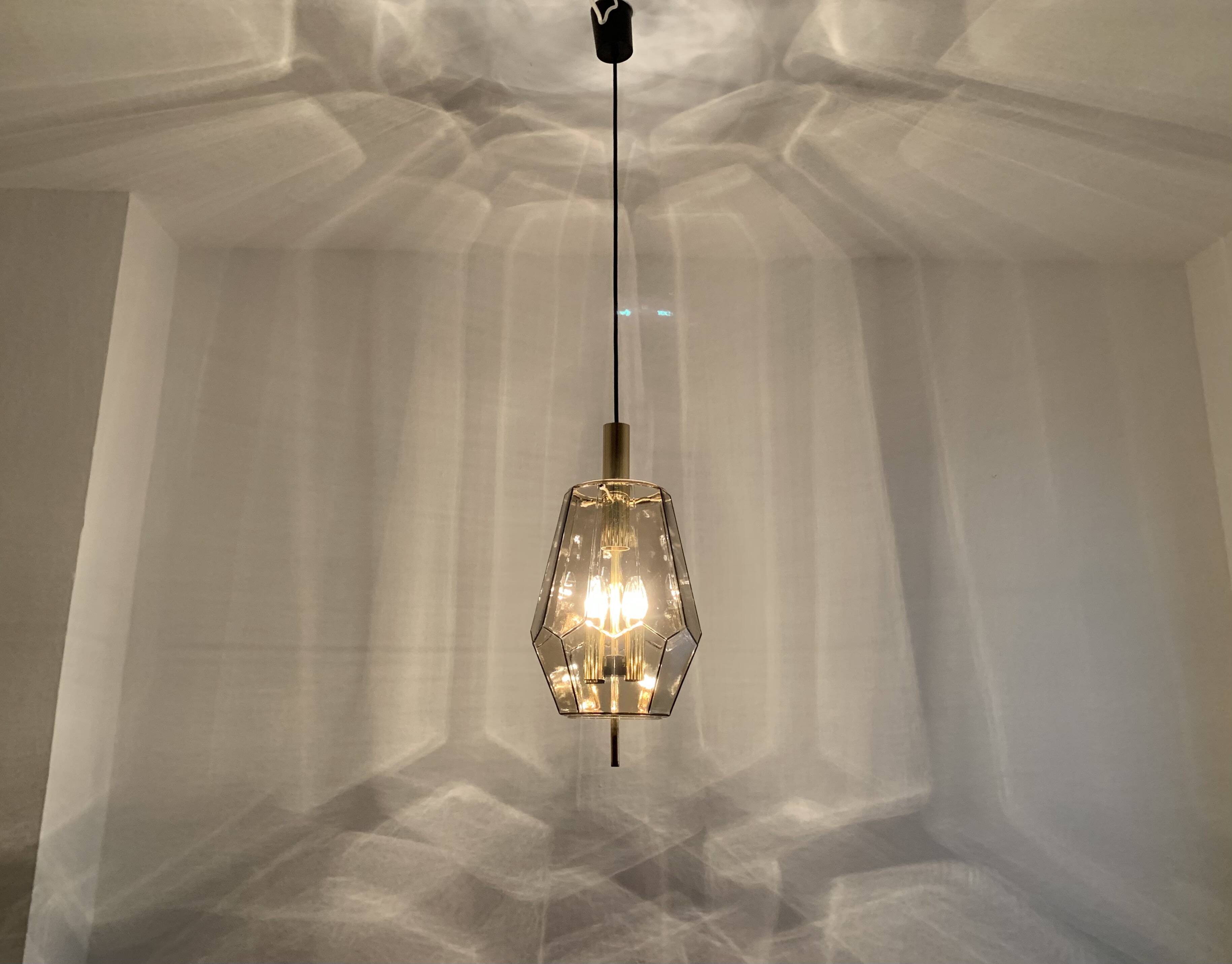 Set of 2 Smoked Glass Pendant Lamps by Glashütte Limburg