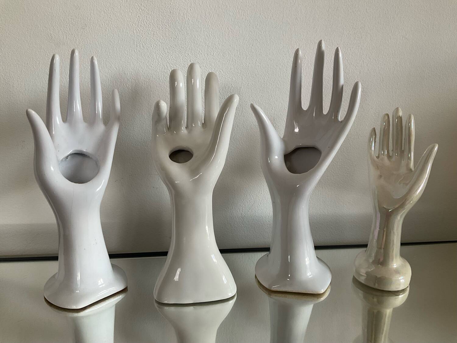Set of 4 vintage ceramic soliflore hands