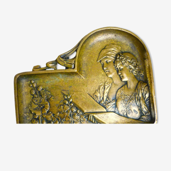 Bas relief, empty pocket, art tray, patinated bronze, art nouveau