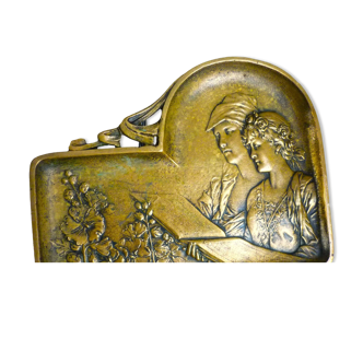 Bas relief, vide poche, plateau d'art, bronze patiné, art nouveau