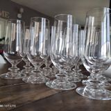 Set of 12 vintage champagne flutes on low crystalline stand